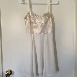 Express gold white metallic cocktail dress gown 4